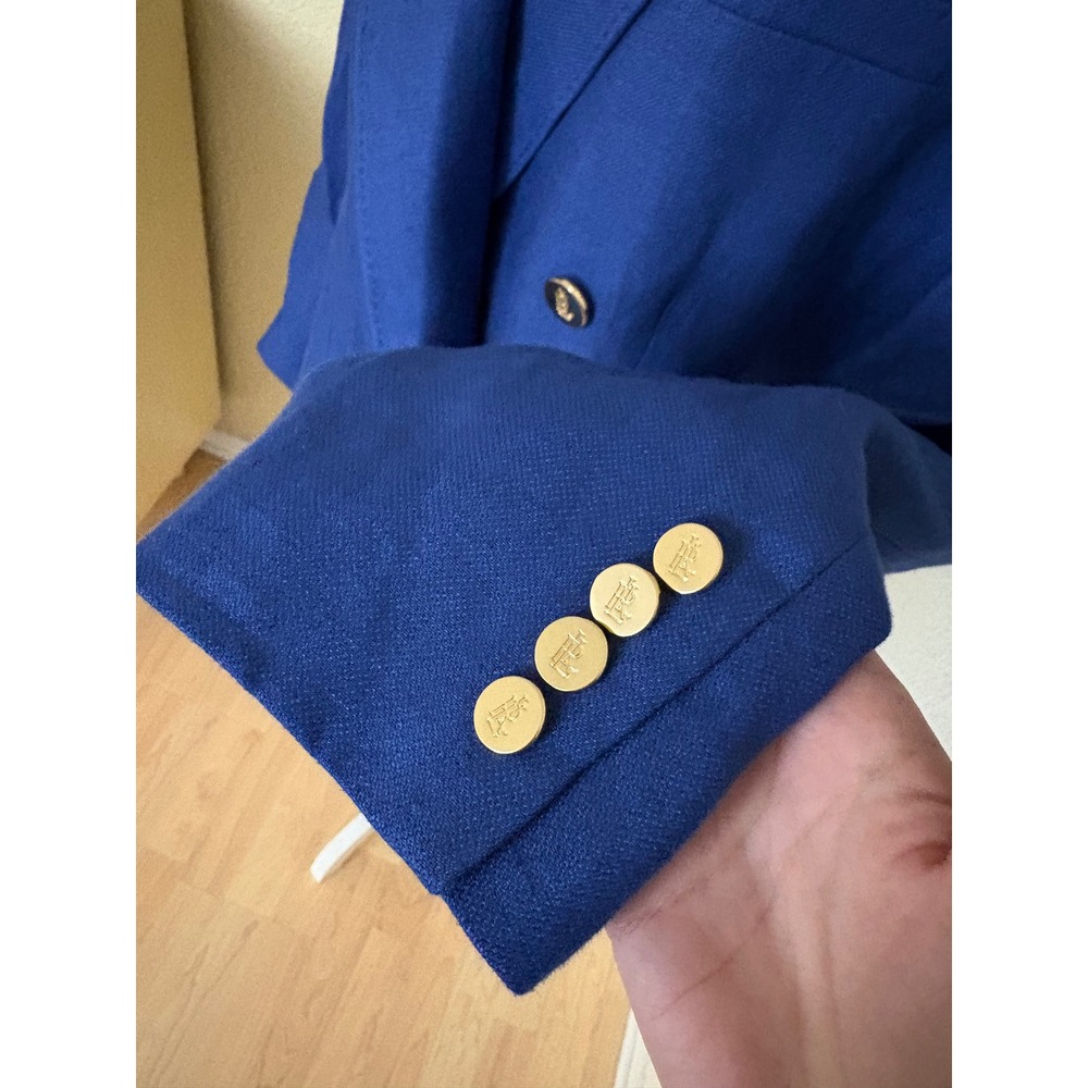 LAUREN RALPH LAUREN Double-Breasted Linen-Cotton Blazer Covolt Blue Size 18 - Picture 4 of 7